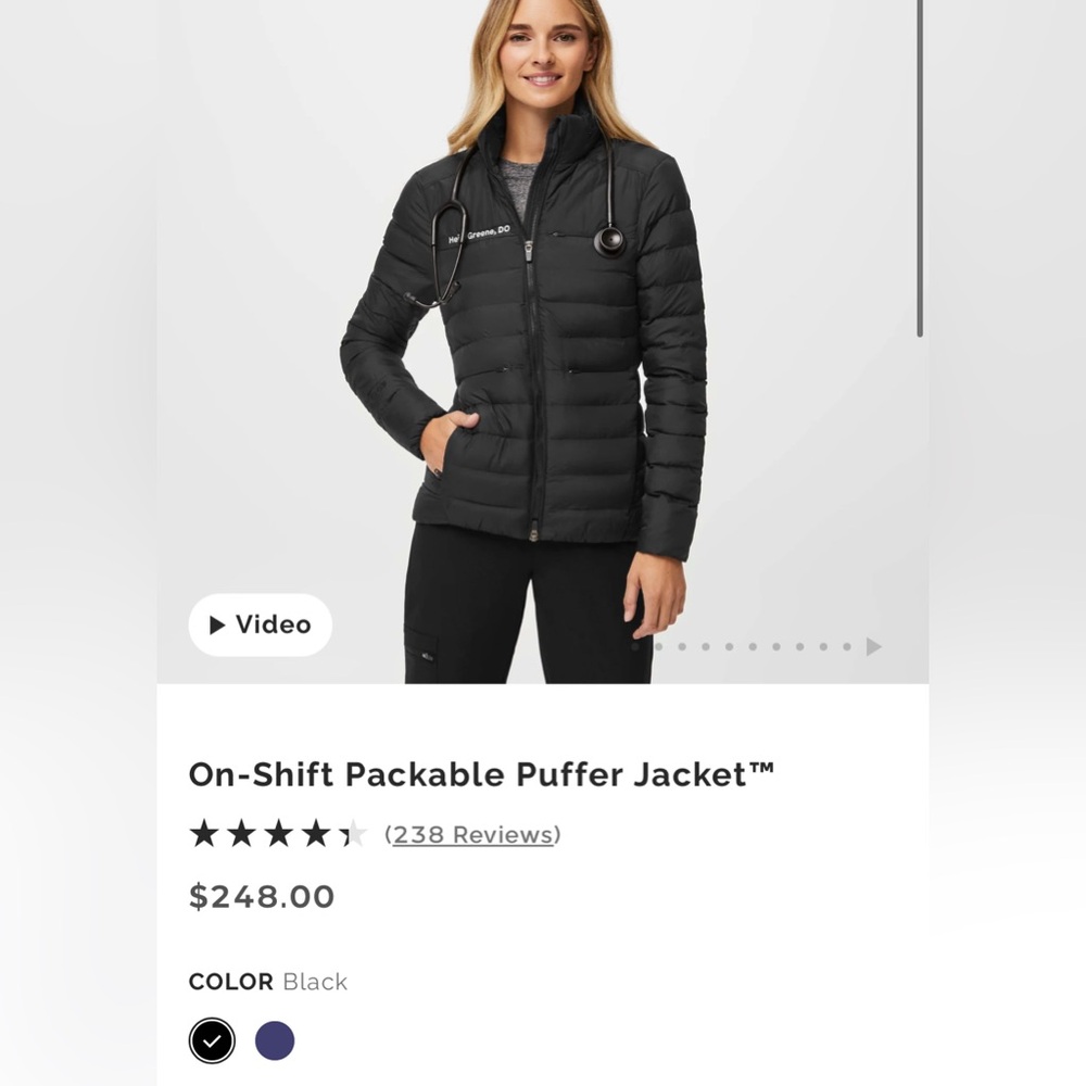 Figs On-Shift Packable Puffer Jacket Technical Performance Outerwear in Black M - Picture 4 of 16